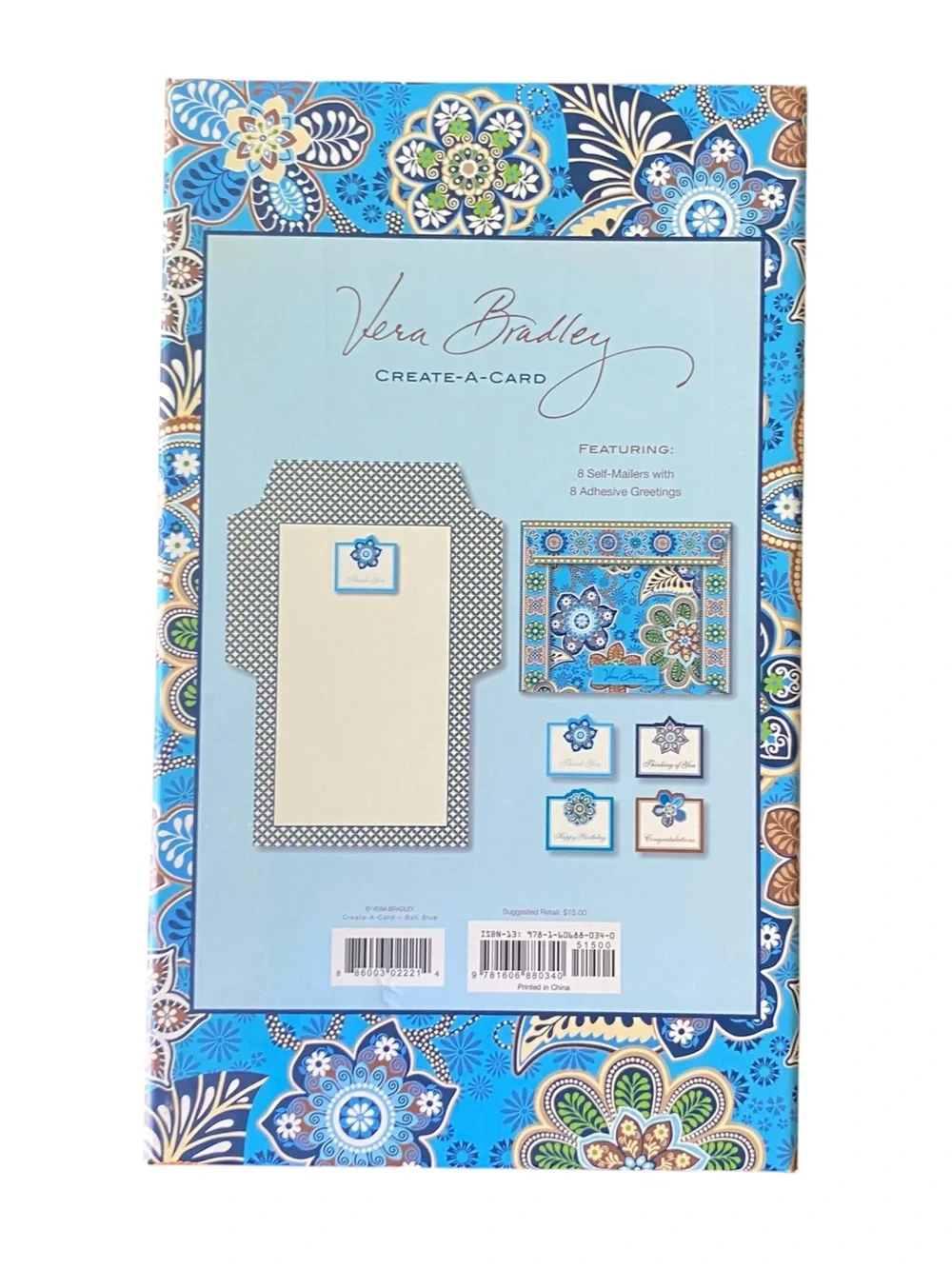 Vera Bradley Bali Blue Create A Card NEW 8 Self Mailers 8 Greetings Retired